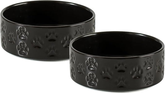 Ceramic Dog Bowl Set of 2 with Non-Slip Base, 6.1" W x 2.8" H | 3.5Cup Food and Water Bowls, Microwave Safe, Dishwasher Safe, Easy to Clean, for Small to Medium Dogs, Black by Unknown