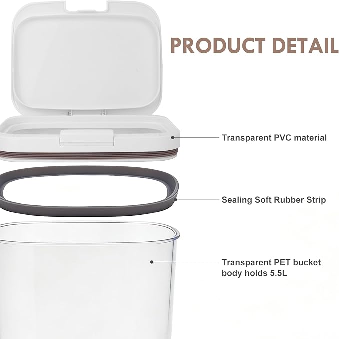 LEAWALK 5-7Lbs/5.81Qt/5.5L Airtight Dog Cat Food Storage Container and Pet Storage Bin BPA-Free. PET Clear Stackable Dog Treat Containers for Pet Food/Rice/Dry/Cereals/Flour/Sugar/Bread - Image 4