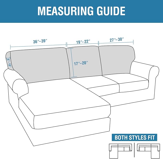 H.VERSAILTEX Backrest Cushion Covers Sectional Couch Back Cushion Covers for Sectional Sofa Set for Both Left/Right Couch (Back Only: 1 Chaise + 2 Sofa, Charcoal Grey) - Image 3
