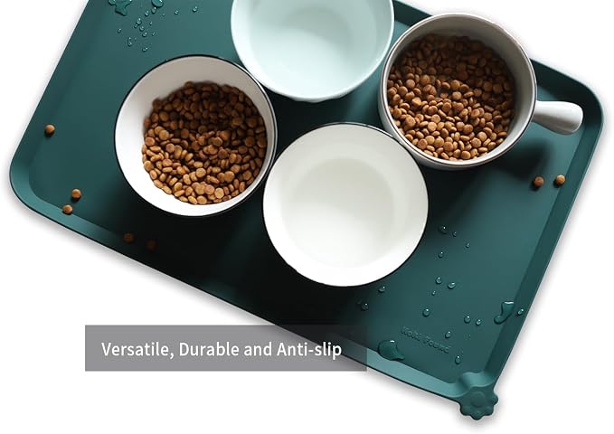 Hoki Found L Silicone Non Slip Pet Food Mats - Tray for Dogs & Cats - Waterproof Dog & Cat Bowl Mats - Suitable for Carpet - Dark Cedar - Image 4
