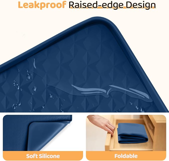 Dog Food Mat 51''x25.6'' Extra Large Dog Mat for Food and Water,Blue | Silicone Dog Bowl Mat with Raised Edge, Waterproof Non-Slip Pet Feeding Mat for Floors, fit for Dog Cat Bowls - Image 3