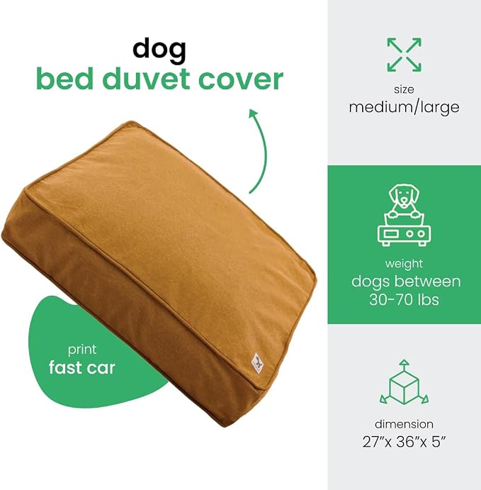 Molly Mutt Fast Car Dog Bed Duvet Cover, GOTS-Certified 100% Cotton Canvas Cover for Dog, Puppy, or Cat Bed, Durable, Washable, and Free of Harmful Chemicals, Medium/Large, 27"x36"x5", Mustard Yellow - Image 2