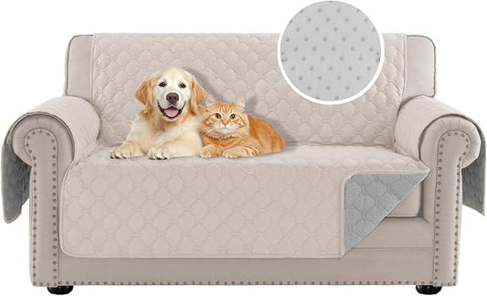 PrinceDeco Love Seat Couch Covers for Dogs Quilted Loveseat Cover Furniture Protector Non-Slip Rubber Backing Water Resistant for 2 Cushion Couch Seat Width to 48"(Loveseat, Ivory) by PrinceDeco