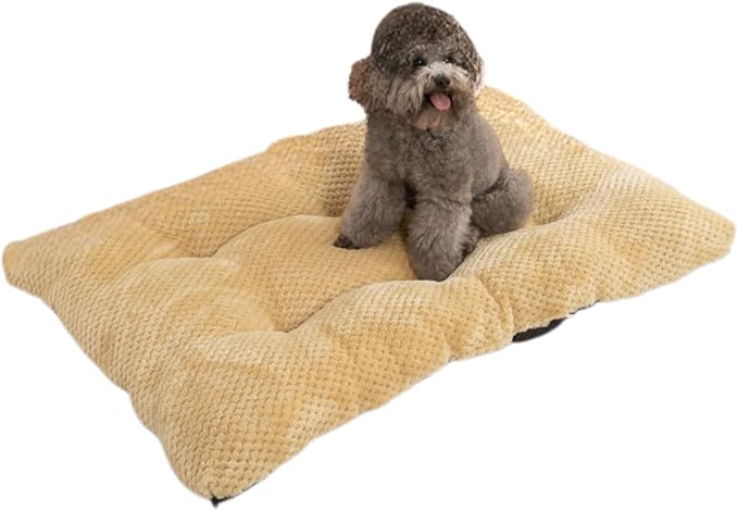 Dog Bed for Crate, Washable Mats for Sleeping, Soft and Fluffy, with Anti-Slip Bottom, Warm Dog Beds for Small Medium Large Dogs Cats Puppy Kitten (Light Brown,Small) by Unknown