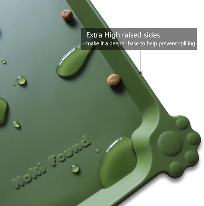 Hoki Found Silicone Pet Food Mat - High-Lips Dog Cat Bowl Placemat - Waterproof, Dark Olive - Image 2