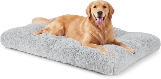JOEJOY Large Dog Bed Crate Pad, Deluxe Plush Washable Dog Beds Fulffy Soft Kennel Pad Anti-Slip Pet Sleeping Mat for Extra Large Medium Small Dogs, 44" x 32", Grey by JOEJOY