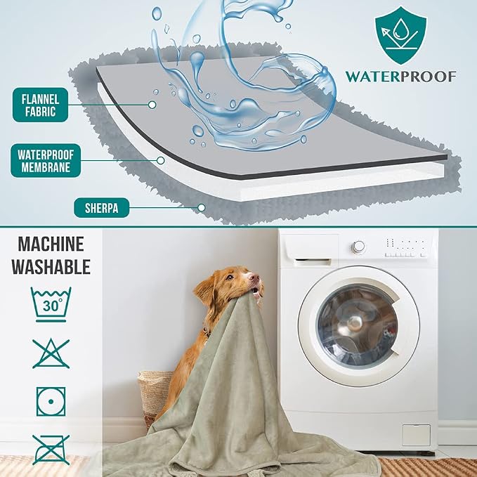 PETAMI Sherpa Fleece Waterproof CAT and Dog Blanket, Taupe, Large - Image 5