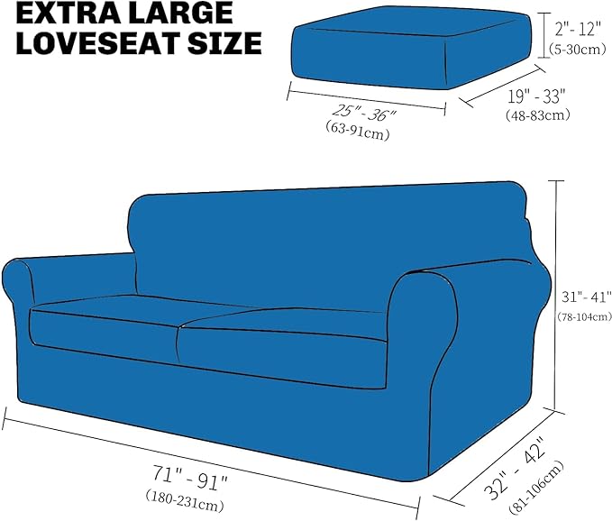 XINEAGE New 3 Pieces Couch Covers for 2 Extra Large Cushion Sofa Super Stretch Sofa Cover for 2 Large Seat Universal Loveseat Slip Cover for Living Room (Pea Green), 71"-91"(2 Cushions) - Image 2