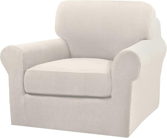 Turquoize 2 Piece Chair Covers for Living Room Armchair Couch Cover with Individual Cushion Covers Furniture Cover for Chairs Feature Jacquard Fabric (Chair, Ivory) by Turquoize