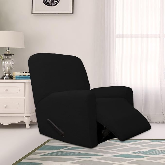 Easy-Going Stretch Jacquard Recliner Couch Cover, 4-Piece Soft Sofa Cover, Sofa Slipcover with Elastic Loop, Washable Furniture Protector for Kids, Pets, Dogs, Cats (Recliner, Black) - Image 2