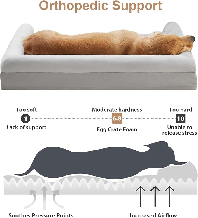 BFPETHOME Orthopedic Washable XXL Dog Bed for Senior Dog Cozy Sleep | Extra Large Waterproof Big Soft Pet Couch Bed for Dogs Relax with Removable Cover Supportive Foam Light Grey 48x35 Inch - Image 2