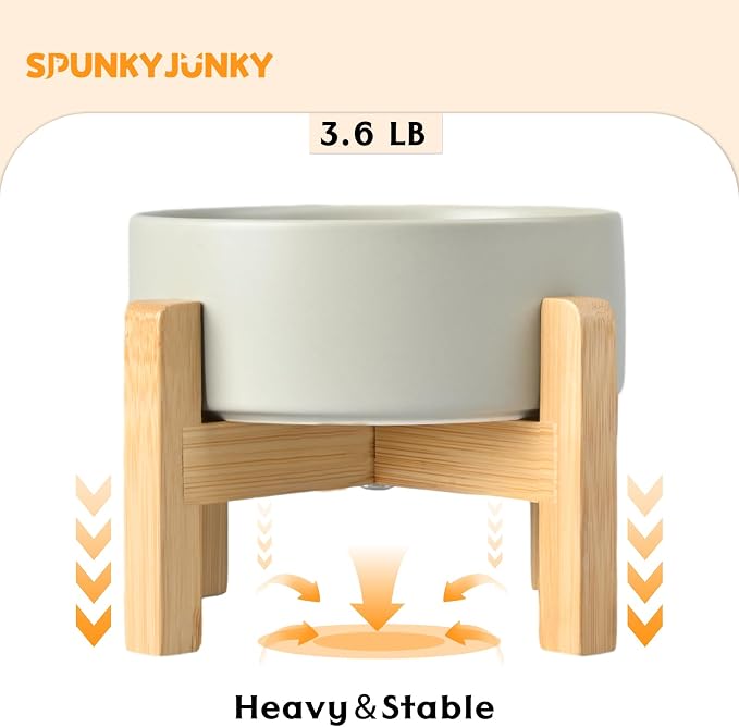 SPUNKYJUNKY Ceramic Elevated Dog Bowls 2 Pack - 8.3inch Raised Dog Bowls with Non-Slip Wooden Stand for Large Dogs Dishwasher Safe(Grey,60OZ*2) - Image 6