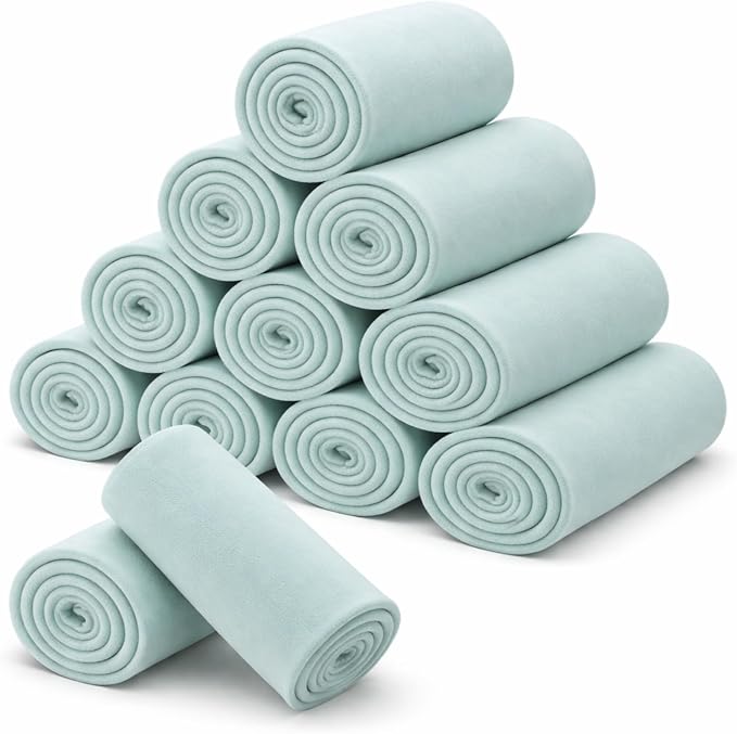 Newwiee 12 Pcs Bulk Fleece Throw Blankets 50'' x 60'' Oeko-tex Standard 100 Certified for Outdoor Wedding Guest Blankets Donation Homeless Sleepover Lap Pet Sofa, All Seasons Use (Mint Green) by Newwiee