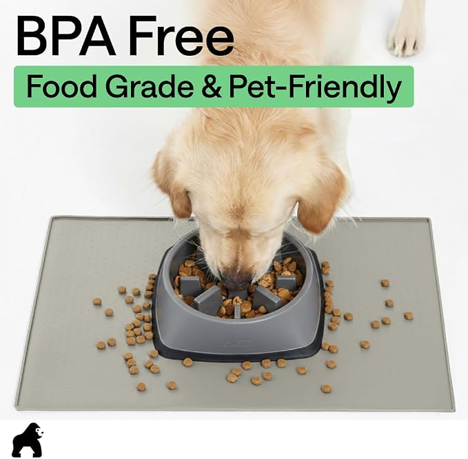 GORILLA GRIP 100% Waterproof Raised Edge BPA Free Silicone Pet Feeding Mat, Dog Cat Food Mats Contain Spills Protects Floors, Placemats for Cats, Dogs Water Bowl, Pets Accessories 23x15 Light Gray - Image 8