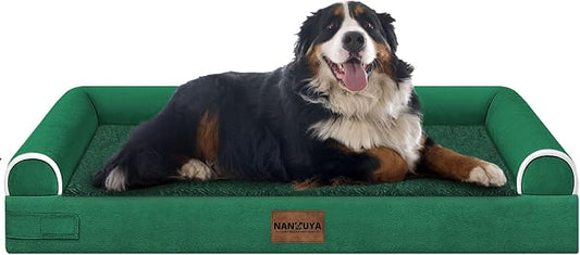 NANUYA Orthopedic Dog Bed for Jumbo Dogs, 53 x 42 Inch, Emerald | Egg crate foam for joint support, 3-sided bolster pet sofa, waterproof lining, washable cover, and non-skid base by Nanuya