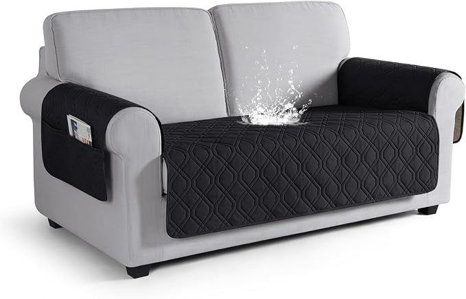 VANSOFY Waterproof Loveseat Couch Cover for Pets, Black, 54" | Non-Slip, Washable, Utility Pockets, Pet Friendly, Furniture Protector Slipcover for 2 Cushion Plus Couch by VANSOFYFURNITURECOVERS