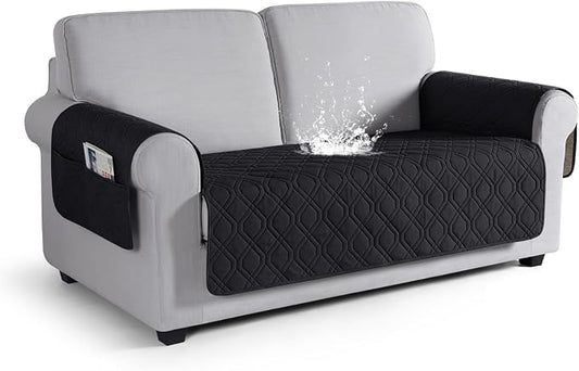 VANSOFY Waterproof Loveseat Couch Cover for Pets, Black, 54" | Non-Slip, Washable, Utility Pockets, Pet Friendly, Furniture Protector Slipcover for 2 Cushion Plus Couch by VANSOFYFURNITURECOVERS