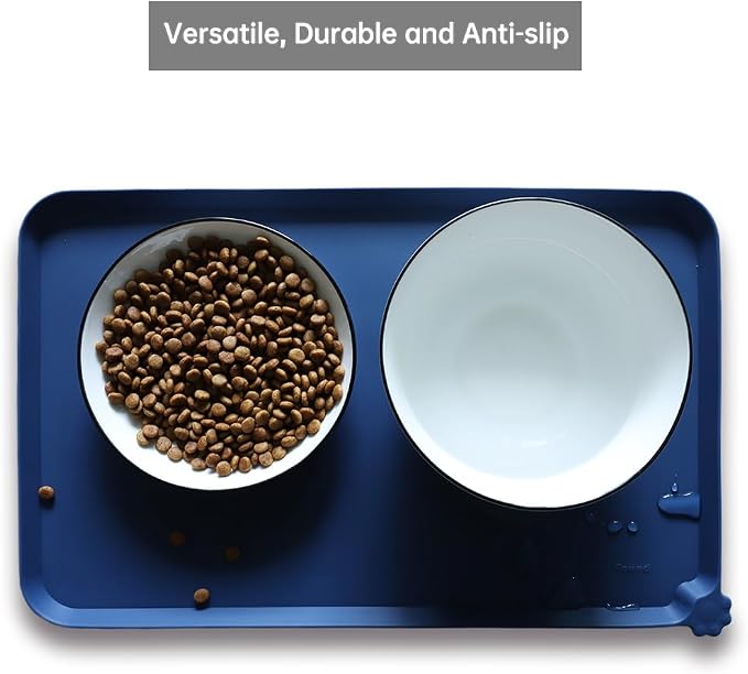 Hoki Found Silicone Pet Food Mats - Non Slip Dog Cat Bowl Placemats - Waterproof Dog Cat Food Mats - Suitable for Carpet - Indigo Ink - Image 4
