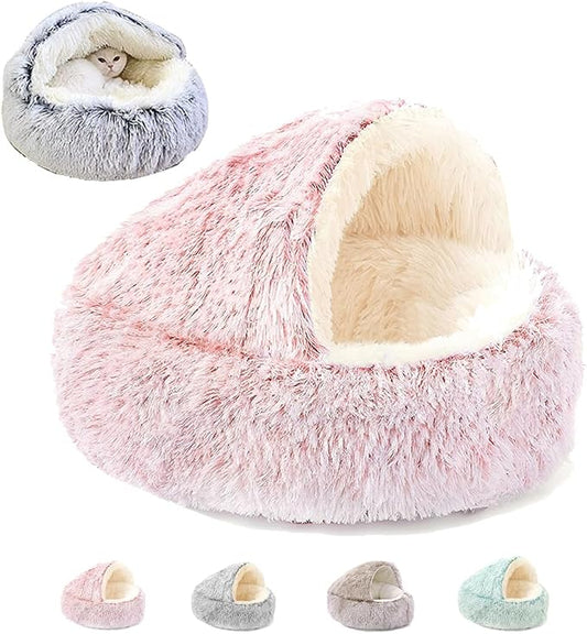 Keep Warm Lapcatz Nest Bed, Cat Bed Round Fluffy Hooded Cat Bed Cave, Anti-Slip Bottom and Machine Washable,Removable Washable Round Beds for Small Medium Pets (Pink,Large) by Unknown