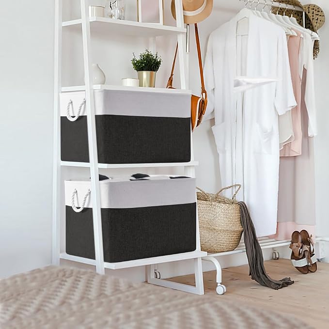 TheWarmHome Organization and Storage for Shelves - Extra Jumbo 3 Pack 20.5x15.7x13.8 inch Fabric Storage Basket for Organizing, Storage Bins for Shoes Towel Blanket (White & Black) - Image 4