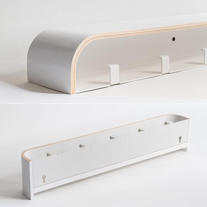 Kazai. Wall-Mounted Coat Rack 'Toke' - Modern Design Coat Rack with Hidden Wall Hooks - Solid Wood Veneer Panel Coat Hanger - White - Image 4