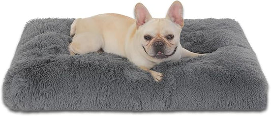 Bedfolks Waterproof Dog Crate Bed,Plush Dog Crate Pad with Removable Cover,Faux Fur Dog Bed for Medium Dogs,Fluffy Washable Dog Kennel Bed 29"x21",Solid Dark Grey by Bedfolks