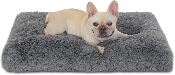 Bedfolks Waterproof Dog Crate Bed,Plush Dog Crate Pad with Removable Cover,Faux Fur Dog Bed for Medium Dogs,Fluffy Washable Dog Kennel Bed 29"x21",Solid Dark Grey by Bedfolks
