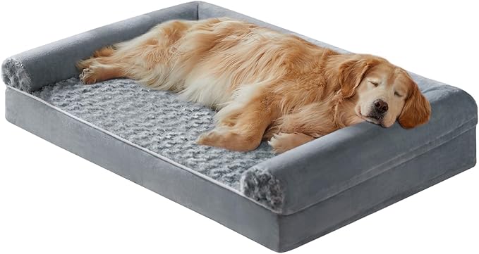 BFPETHOME Orthopedic Washable XLarge Dog Bed for Senior Dog Cozy Sleep | Extra Large Waterproof Big Soft Pet Couch Bed for Dogs Relax with Removable Cover Supportive Egg Crate Foam Grey 42x30 Inch by BFPETHOME