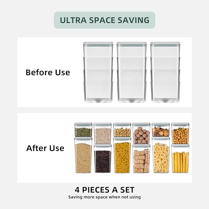 12 Pcs Pop Airtight Food Storage Containers with Lids for Kitchen Pantry Organization Stackable Cereal Snacks Flour Sugar Coffee Spaghetti (1.2, 2.0, 2.7, 3.3qt)*3 - Image 4