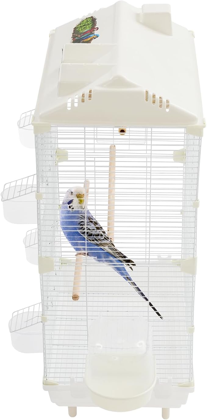 2-Door Wrought Iron Bird Cage Parakeet Cage with Roof, Parrot Cage Pet Birds Flight Cage, Interactive Birdcages Bird House Travel Cages for 4-6 Small Birds (30" H, Iron Mesh w/Roof-B) - Image 7
