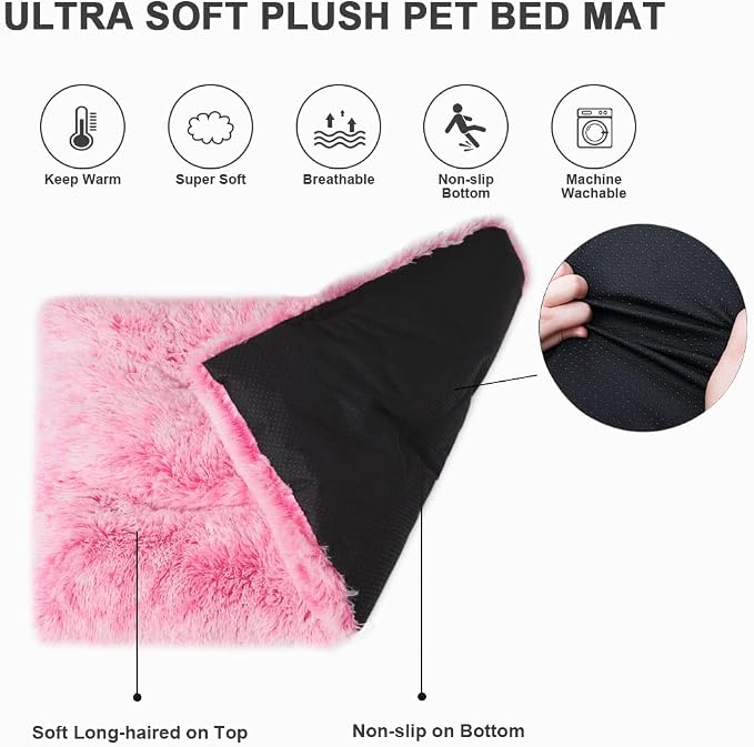 XL Dog Bed Large Crate Pad 42", Washable Pink Plush Soft Pet Bed Mat | Machine Washable, Anti-Slip Bottom, Dog Mats for Sleeping, Kennel Pad 41*27", Ultra Soft Cozy, Easy to Care, 85 lbs - Image 5