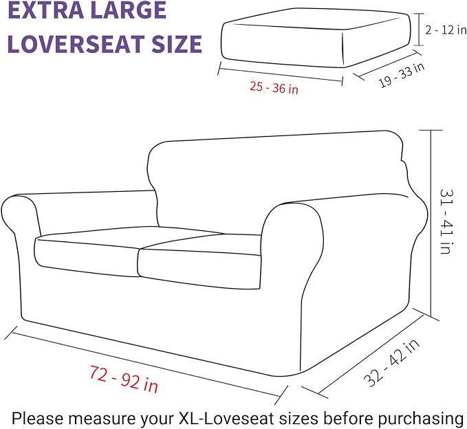 ZNSAYOTX Oversized Velvet 3 Piece Couch Cover with 2 Extra Large Seat Cushion Covers Stretch Sofa Cover for 2 Cushion Couch Thick Soft Loveseat Sofa Slipcover (Rose),72"-92"(2 Cushions) - Image 6