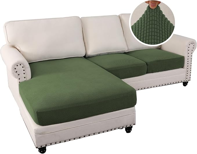 H.VERSAILTEX Sectional Couch Covers 3 Pieces Sofa Seat Cushion Covers L Shape Separate Cushion Couch Chaise Cover for Both Left/Right Sectional Couch (Seat Only: 1 Chaise + 2 Sofa, Bronze Green) - Image 2