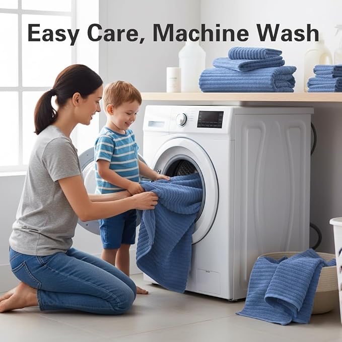 6 Piece Bath Towel Set, 30"x60" Microfiber Towels, Blue | Quick dry, Highly Absorbent,shower towels for bathroom gym,2 large Bath towels,2 hand towels,2 washcloths - Image 7