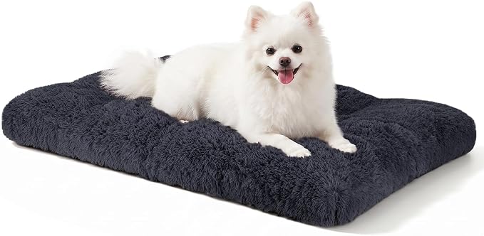 JOEJOY Dog Bed Crate Pad, Deluxe Plush Washable Dog Beds Fulffy Soft Kennel Pad Anti-Slip Pet Sleeping Mat for Small Dogs, 23" x 18", Dark Grey by JOEJOY