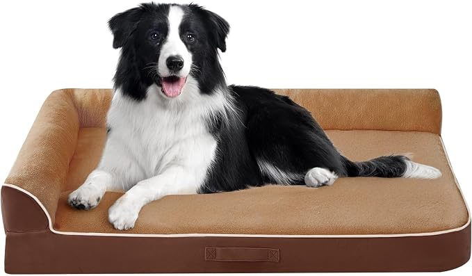 Dog Bed Large Sized Dogs, Orthopedic Dog Bed for Large Dogs, Waterproof Pet Bed with Washable Removable Cover, L-Shaped Pet Couch with Portable Handle 36"x27"x6.5", Brown - Image 8