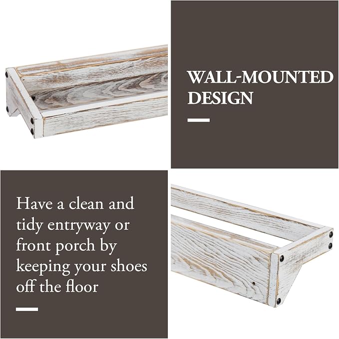 MyGift Set of 4 Shabby White Washed Solid Wood Hanging Shoe Storage Organizer Racks, Wall Mounted Space Saving Footwear Holder for Closet, Mudroom, Entryway, Holds 8 Pairs - Image 4