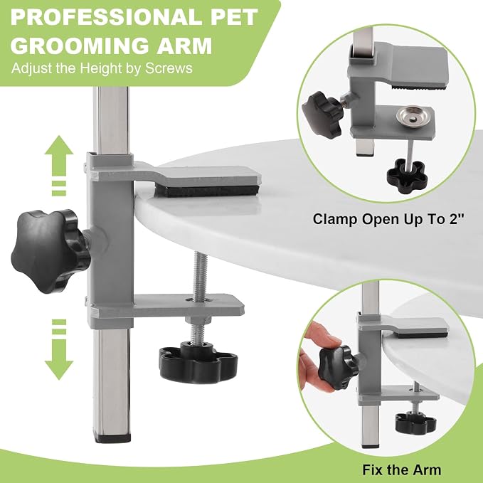 Home Dog Grooming Table Arm with Hammock 35" Height Adjustable Dog Grooming Arm with Clamp No-Sit Haunch Holders Loop Noose Stainless Steel(Grooming Table Not Included) - Image 4