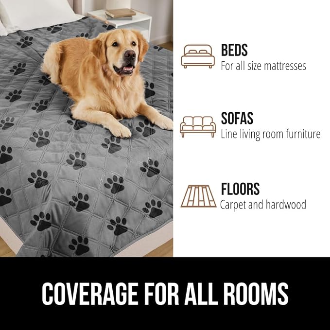 GORILLA GRIP® Waterproof Dog Blanket, 82x68, Leakproof Couch Cover for Dogs, Silicone Grip Backing, Protects Sofa, Sectional, Bed, Crate, Car & RV, Tear-Resistant Washable Senior Pet Blanket, Gray Paw - Image 8