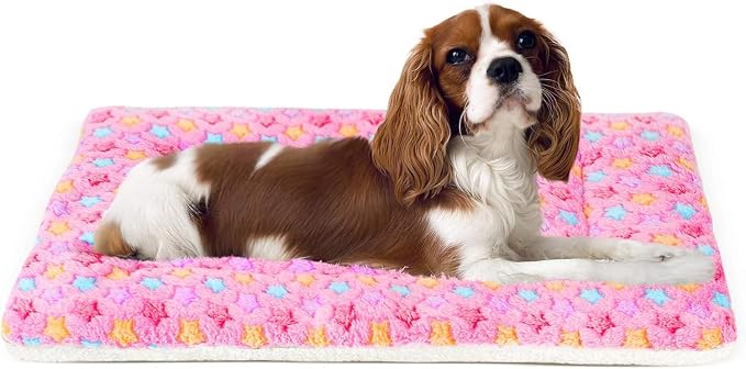Mora Pets Dog Bed Crate Pad Ultra Soft Pet Bed with Cute Star Print Washable Crate Mat for Large Medium Small Dogs Reversible Fleece Dog Crate Kennel Mat Cat Bed Liner 23 x 18 inch Pink by MoraPets