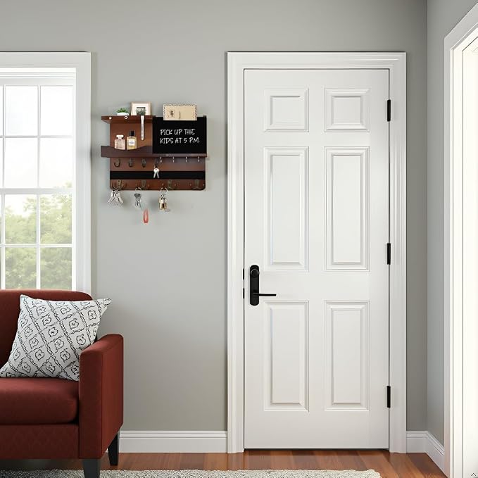 Key Holder for Wall Mount with Shelf and Mail Organizer, Key and Mail Holder with 16 Hooks, Farmhouse Entryway Organizer, Home Decor Rack(Pine Wood, Brown) - Image 5
