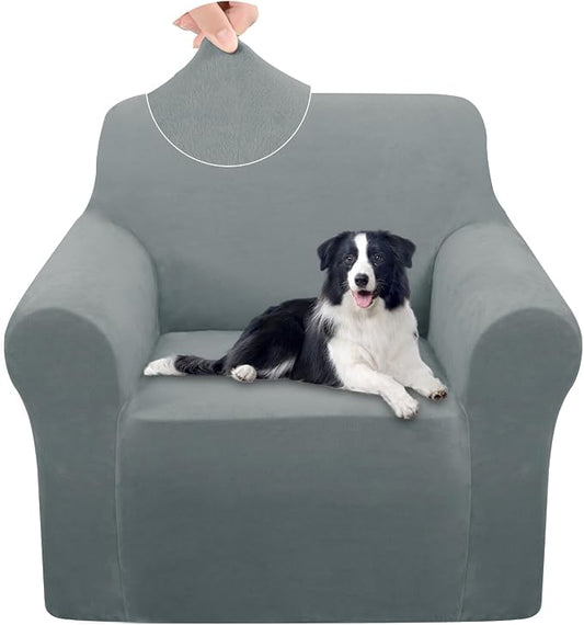 U-NICE HOME Velvet Chair Sofa Covers Stretch Couch Cover Furniture Protector Sofa Slipcover for Dogs (Chair, Light Grey) by U-NICEHOME