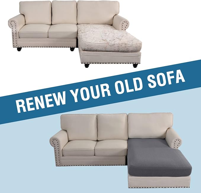 H.VERSAILTEX Sectional Couch Covers 1 Piece Chaise Slipcover L Shape Separate Cushion Couch Cover for Both Left/Right Sectional Couch (Seat Only: 1 Chaises, Grey) - Image 7