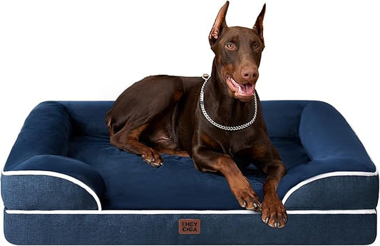 EHEYCIGA Orthopedic XXL Dog Bed, Waterproof Washable XL Big Pet Bed 48" | Non-Slip Bottom and Egg-Crate Memory Foam Extra Large Pet Couch Bed with Washable Removable Cover, Navy by EHEYCIGA