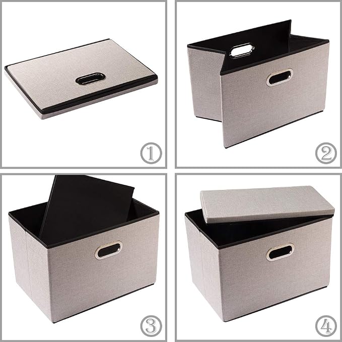 PRANDOM Large Foldable Storage Bins with Lids [3-Pack] linenFabric Decorative Storage Boxes Organizer Containers Baskets Cube with Handles Divider for Bedroom Closet Office Light Grey(17.7x11.8x11.8) - Image 5