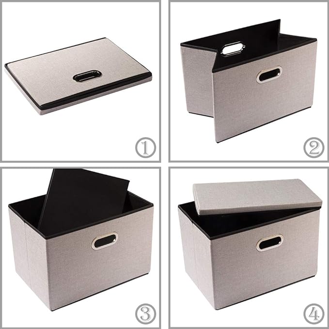 PRANDOM Foldable Storage Bin with Lid [1-Pack] Linen Fabric Decorative Storage Box Organizer Container Basket Cube with Handles Divider for Closet Office Living Room Light Grey(14.9x9.8x9.8) - Image 6