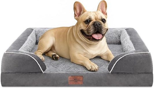 Comfort Expression Orthopedic Dog Bed for Medium Size Dog with Bolster | Waterproof Dog Couch Bed with Washable Cover & Non-Slip Bottom, Supportive Egg Crate Foam Medium Pet Bed, 30x20 Inch by ComfortExpression