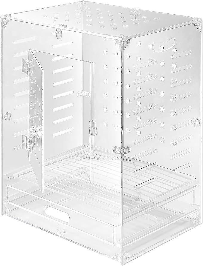 Clear Acrylic Bird Cage for Small Birds, Transparent Display Habitat for Canary, Parakeet - Easy to Clean & Assemble (9x12x15in) by Unknown