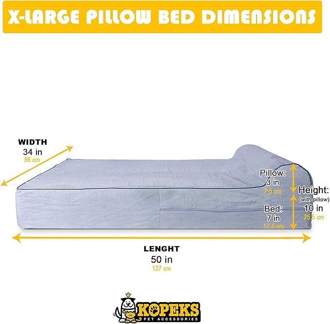 KOPEKS Dog Bed Replacement Cover Memory Foam Beds - Grey - Extra Large (Jumbo Size) - Image 2