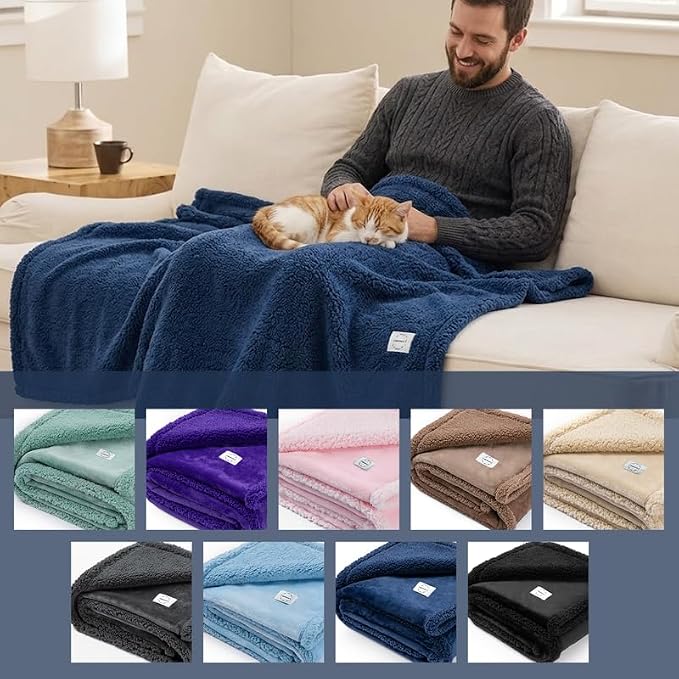Waterproof Navy Pet Blanket for Dogs Reversible Jacquard Pets Puppy Throw Blankets Bed Cover Leakproof Sofa Couch Washable Cover Cat Doggie Blanket for Warm-Navy Blue,L - Image 2
